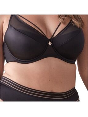 ASHLEY GRAHAM Black Diva Demi Cup Bra Satin Underwire Padded Plus Size 38H